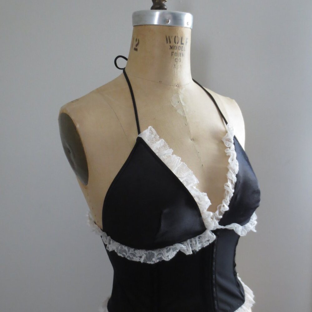 Y2K Vintage Victoria's Secret Black Halter Sheer Lace Ruffle Corset - NWOT - Picture 4 of 8